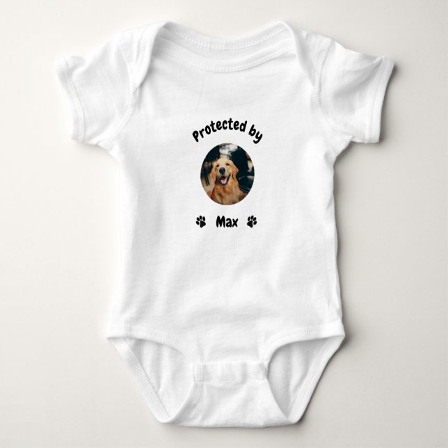 Custom Proctected by Dog Baby, Personalized Dog  Baby Bodysuit (Front)