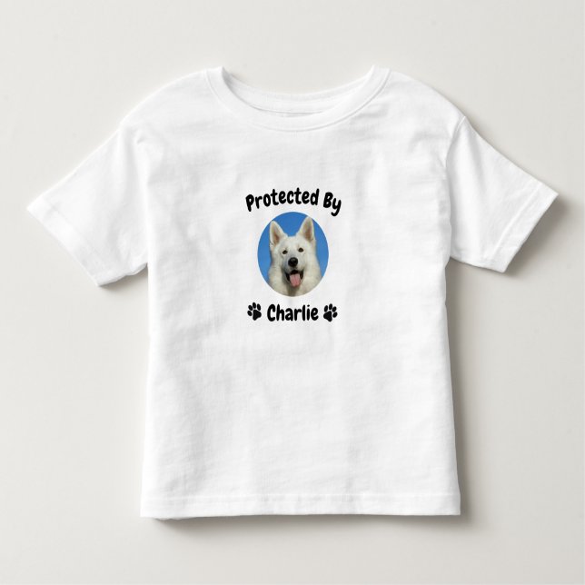 Custom Proctected by Dog, Personalized Dog Name Toddler T-Shirt (Front)