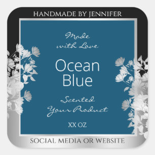 Custom Product Labels Ocean Blue with Silver Frame