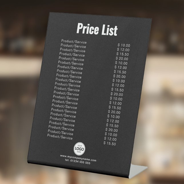 Custom Product/Services Price List Simple Black Pedestal Sign (Creator Uploaded)