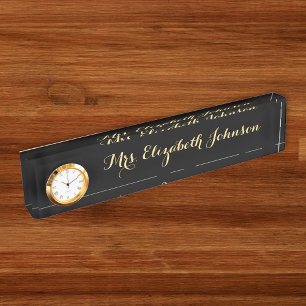 Custom Professional Black Elegant Teacher School Nameplate
