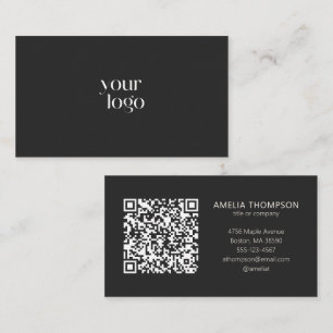 Custom Professional Business Logo Black QR Code Card