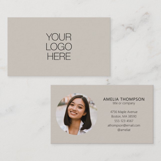 Custom Professional Business Logo Photo Taupe Card (Front/Back)