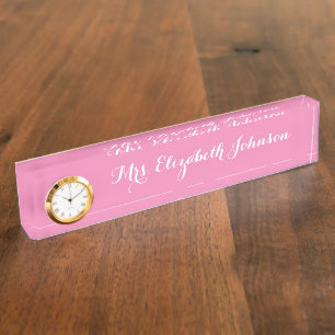 Custom Professional Elegant Pink Teacher School Nameplate