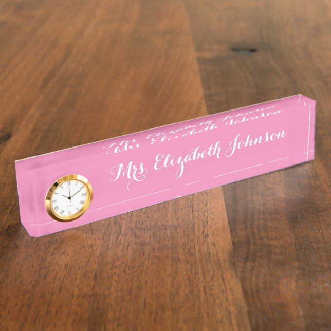 Custom Professional Elegant Pink Teacher School Nameplate (Side)