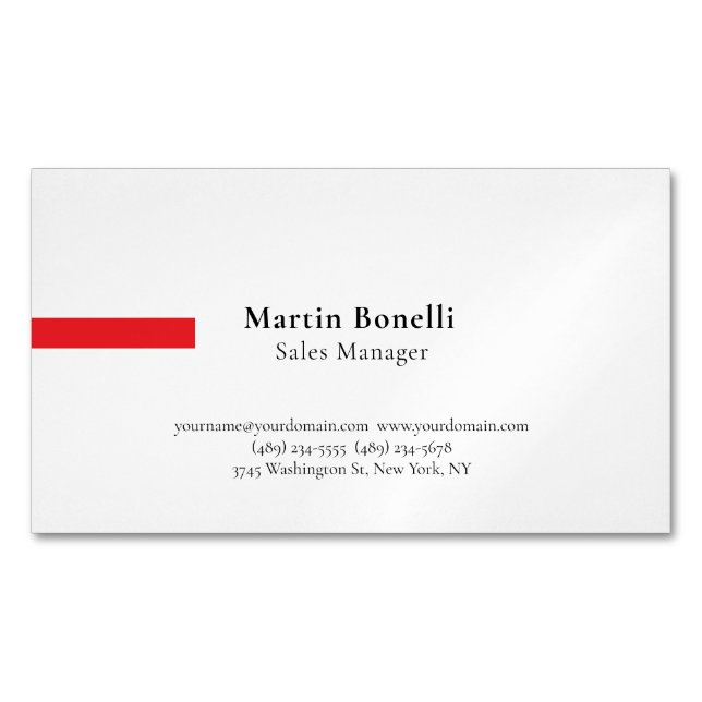 Custom Professional Plain Black & White Classical Magnetic Business Card (Front)