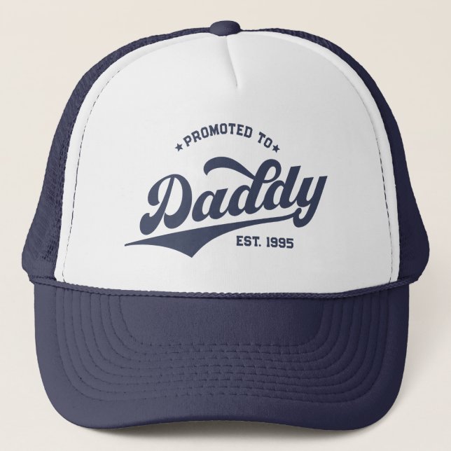 Custom Promoted to Daddy New Dad Father's Day Trucker Hat (Front)