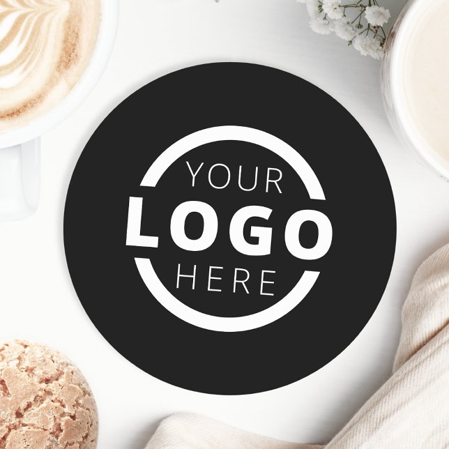 Custom Promotional Business Logo Branded Black Round Paper Coaster (Creator Uploaded)