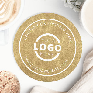 Custom Promotional Business Logo Branded Gold Round Paper Coaster