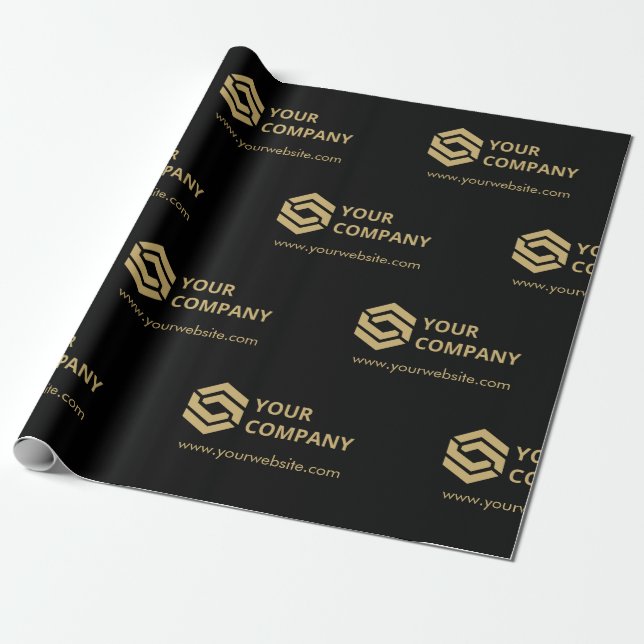 Custom Promotional Business Logo Branded Gold Wrapping Paper (Unrolled)