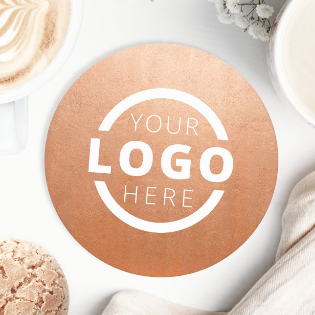 Custom Promotional Business Logo Branded Rose Gold Round Paper Coaster (Creator Uploaded)