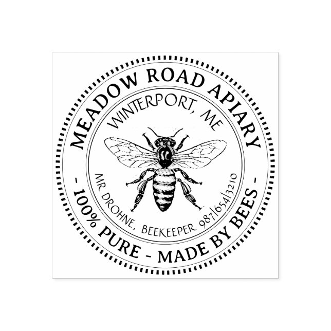 Custom Promotional Honey Apiary Bee Beekeeper Name Rubber Stamp (Imprint)