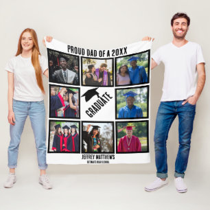 Custom Proud Dad of Year Graduation Photo Collage  Fleece Blanket