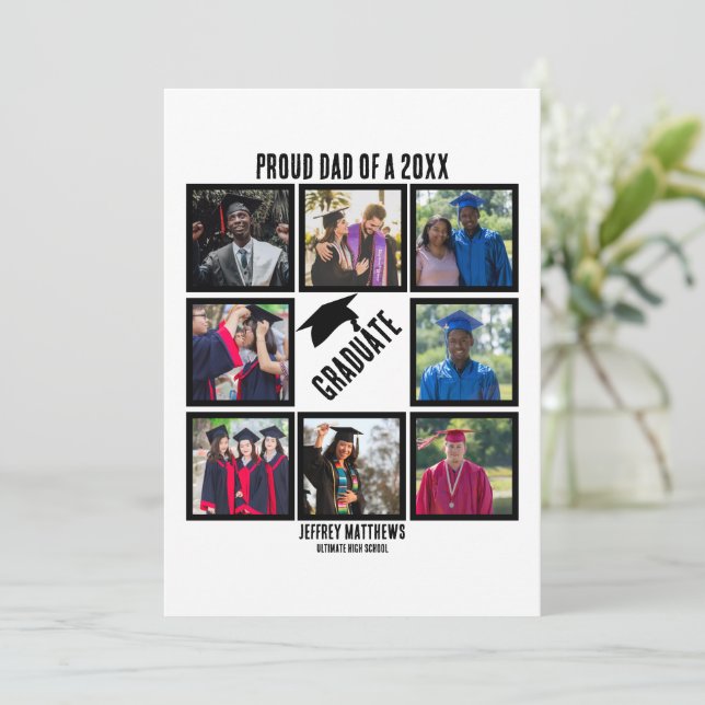 Custom Proud Dad of Year Graduation Photo Collage Holiday Card (Standing Front)