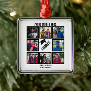 Custom Proud Dad of Year Graduation Photo Collage Metal Ornament