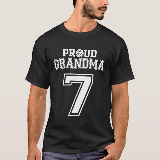 Custom Proud Volleyball Grandma Number 7 Personali T-Shirt (Front)