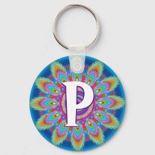 Custom psychedelic initial button key ring