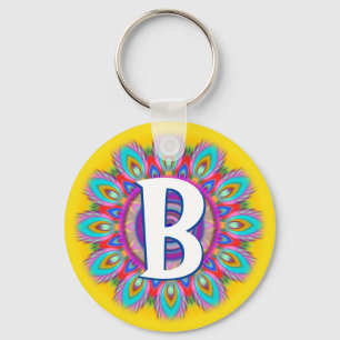 Custom psychedelic initial button key ring 'B'