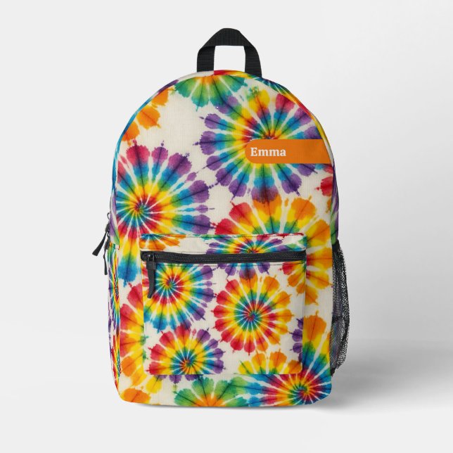 Custom Psychedelic Tie Dye | Retro Groovy Backpack (Front)