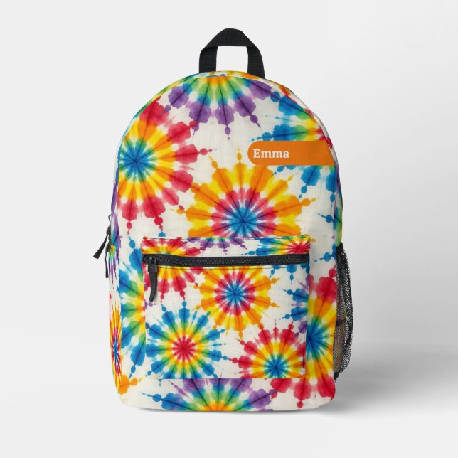 Custom Psychedelic Tie Dye | Retro Groovy Backpack (Front)