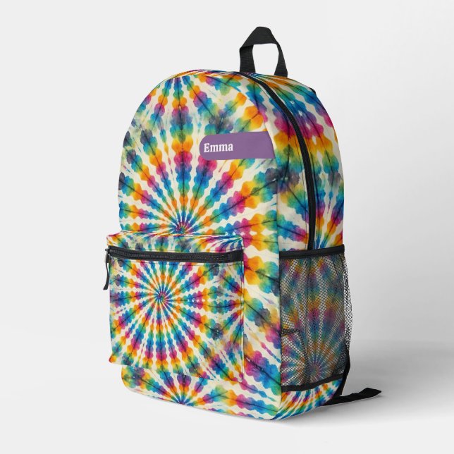 Custom Psychedelic Tie Dye | Retro Groovy Backpack (Back Corner Right)
