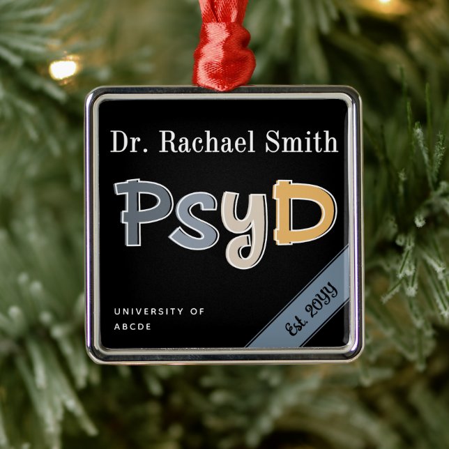 Custom PsyD Doctor of Psychology Graduation Chic Metal Ornament (Tree)