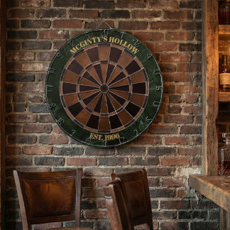 Custom Pub Name Green Marble & Espresso Dartboard