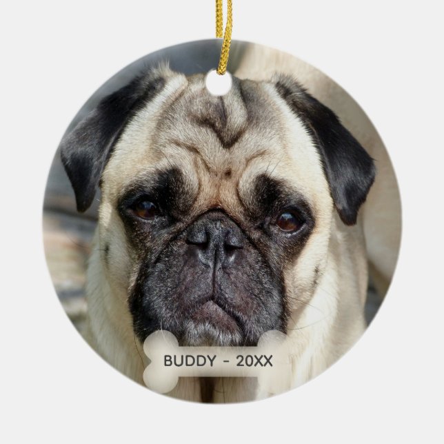 Custom Pug Dog Photo Ceramic Ornament (Front)