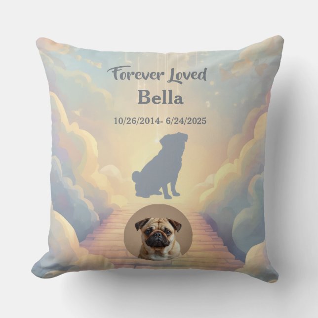 Custom Pug Memorial Pillow – Blue Rainbow Bridge (Front)