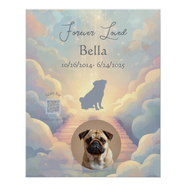 Custom Pug Rainbow Bridge Memorial Poster – Blue (Front)