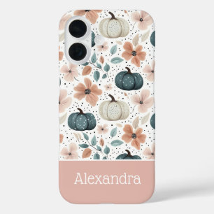 Custom Pumpkin and Flowers Fall Pattern iPhone 16 Case