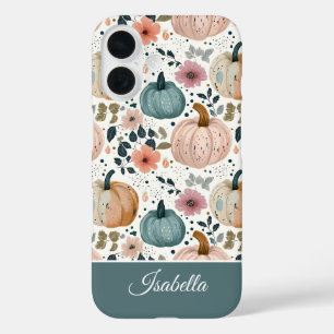 Custom Pumpkin and Flowers pattern iPhone 16 Case