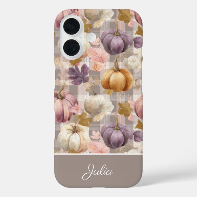Custom Pumpkin and Flowers plaid  pattern  Case-Mate iPhone Case (Back)