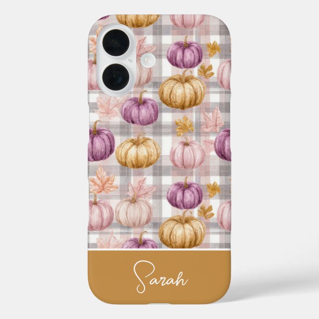 Custom Pumpkin and Flowers plaid  pattern  Case-Mate iPhone Case (Back)