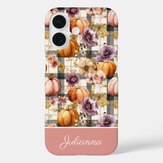 Custom Pumpkin and Flowers plaid  pattern  Case-Mate iPhone Case (Back)
