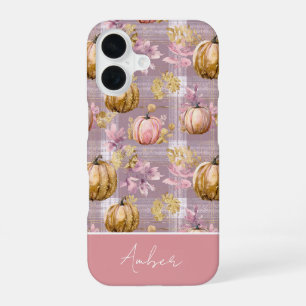 Custom Pumpkin and Flowers plaid pattern iPhone 16 Case