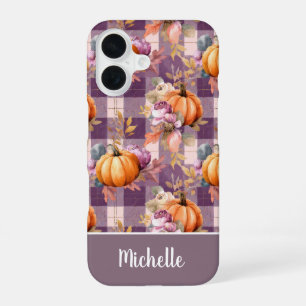 Custom Pumpkin and Flowers plaid pattern iPhone 16 Case