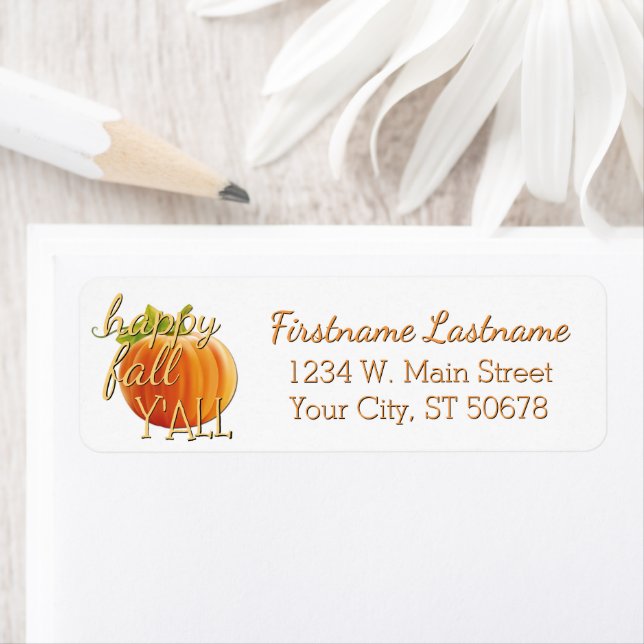 Custom Pumpkin Happy Fall Yall Return Address Label (Insitu)