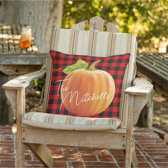 Custom Pumpkin On Red Black Check Pattern Cushion (Chair)