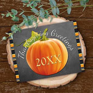 Custom Pumpkin Orange Green Stripes Pattern 2026 Holiday Card