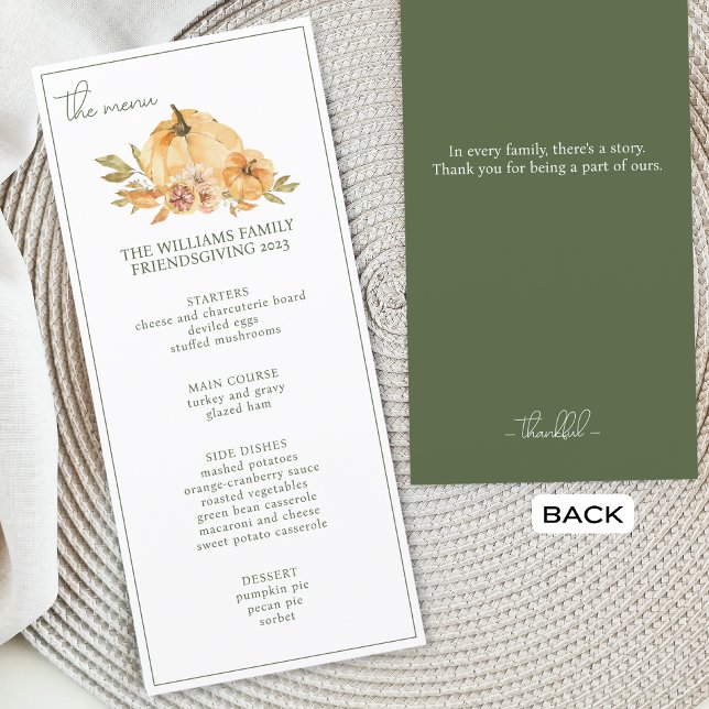Custom Pumpkin Thanksgiving Friendsgiving Dinner Menu (Creator Uploaded)