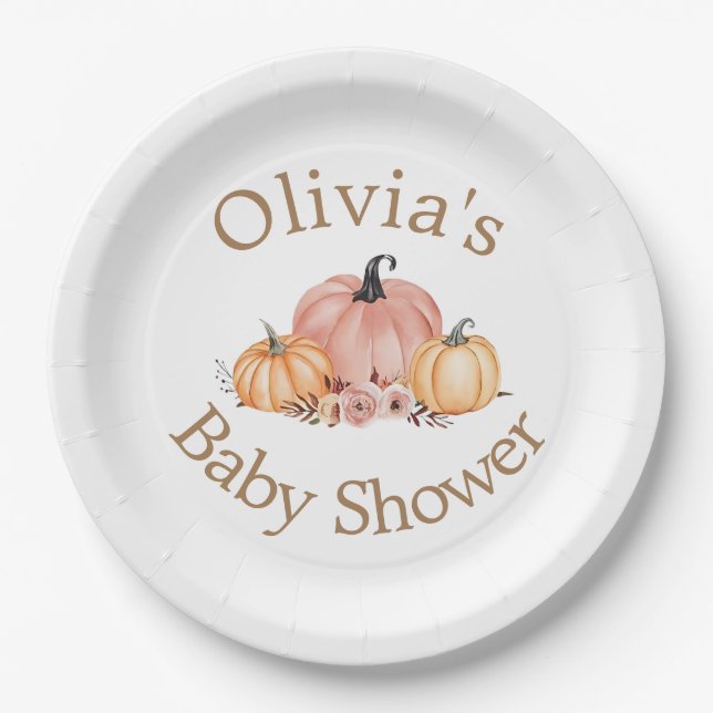 Custom Pumpkin Watercolor Baby Shower Paper Plates (Front)