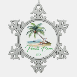 Custom Punta Cana Beach Snowflake Pewter Christmas Ornament
