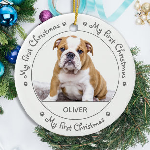 Custom Puppy Dog Pet Photo My First Christmas Ceramic Ornament