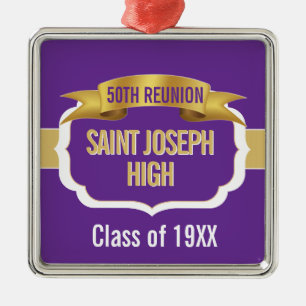 Custom Purple 50th Class Reunion Metal Ornament