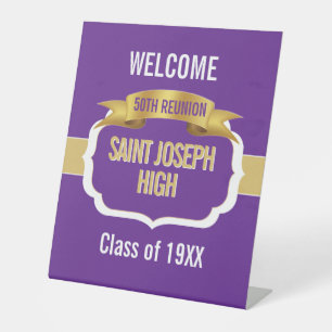 Custom Purple 50th Reunion Pedestal Sign