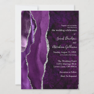 Custom Purple Agate Silver Glitter Wedding Invitation