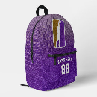 Custom Purple and Gold Faux Glitter Basketball Printed Backpack