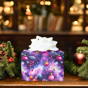 Custom Purple and Pink Ornaments Christmas Wrapping Paper