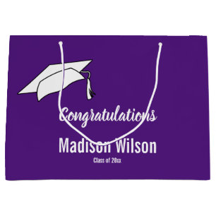 Custom Purple and White Graduation Congratulations Large Gift Bag